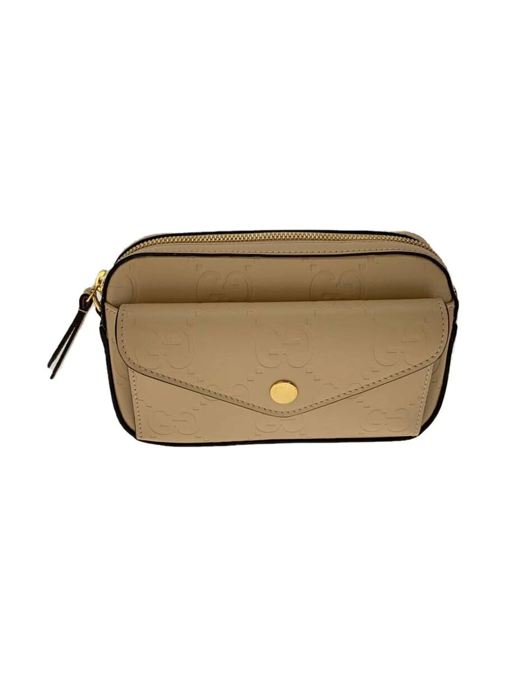 Gucci GG Debossed Leather Shoulder Bag front Brown